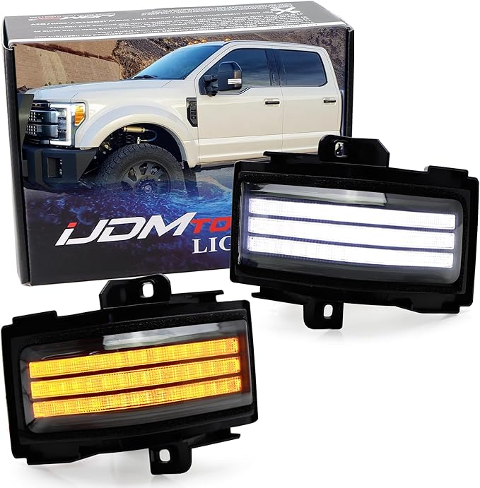 iJDMTOY Blackout Smoked Lens Dynamic Sequential Blink Triple-Row Full LED Side Mirror Turn Signal Light Assembly Kit Compatible With Ford 2017-2022 F-250 F-350 Towing Mirror