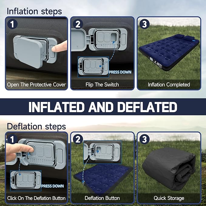 Umbrauto Truck Bed Air Mattress for 5.5-6.5ft Pickup Truck Bed, Cordless Pump Airbed Mattress with Accessories Kit for Outdoor Road Trip Travel