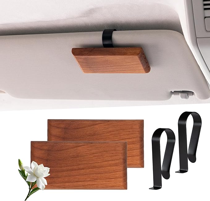 Yuoyar Wood Car Scents Air Freshener Visor Clips Diffuser Odors Eliminator (Gardenia, 2 Packs)