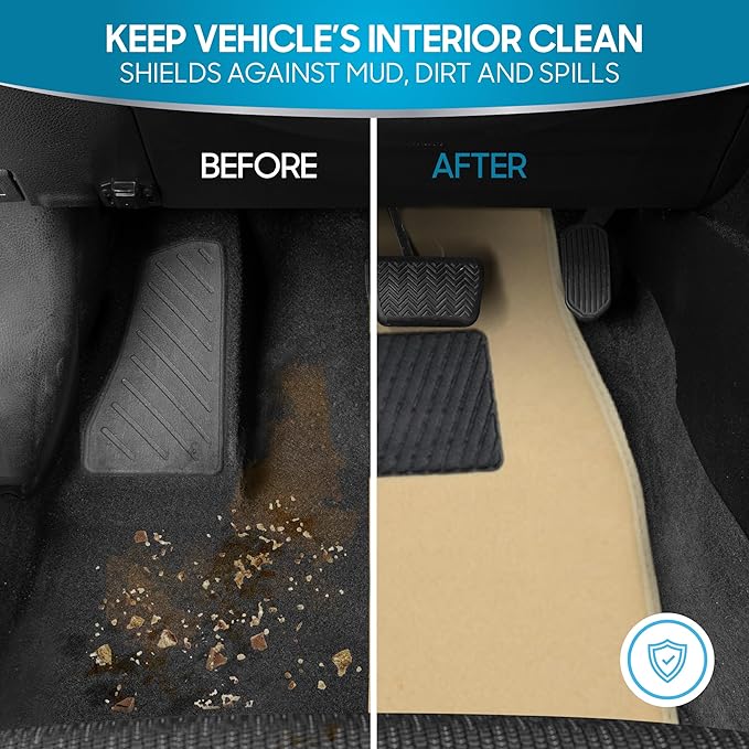BDK MT-100-LB Classic Light Beige Carpet Floor Mats with Vinyl Heel Pad for Car SUV Truck Van, Universal Fit Front & Rear Liner