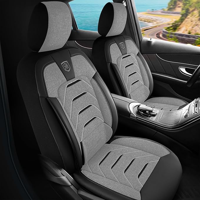 Premium Car Seat Covers Front Seat - Linen Car Seat Cover for SUV, Cars, Most Pickups, Grey-Black, Car Seat Protector, Car Seat Covers Front Seats, Car Seat Protector