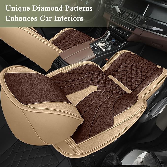 Breathable Car Seat Covers for Toyota Camry 2026 2025 2024 2023 2022 2021 2020 2019 2018 2017 2016 2015 2014 2013 2012, Perforated Leather Full Set 5 Seats, for Toyota Camry Accessories (Beige&Brown)