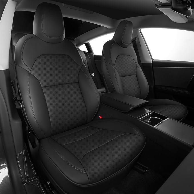 AOMSAZTO Seat Covers for Model 3 2024 2025 (Not Performance)-Full Set Leather Waterproof Car Seat Covers Airbag-Ready Design Fit for Tesla Model 3(with Armrest & Rear Door Pads Cover)-Black