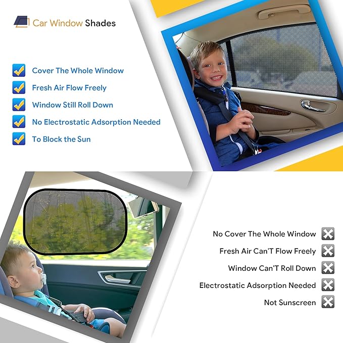 Car Window Shades, 2 Pack Breathable Mesh Side Sun Stretch Screens for Baby/Camping Heat Block UV Protection, Back Covers Car, Truck, SUV, Van-(Large 49"x22")