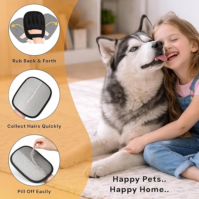 Pet Hair Removal Glove for Dogs & Cats - Upgraded Reusable Electrostatic Pet Hair Glove, Pet Hair Remover Tool for Laundry, Couch, Carpet & Car Seat, Gentle Grooming Mitt