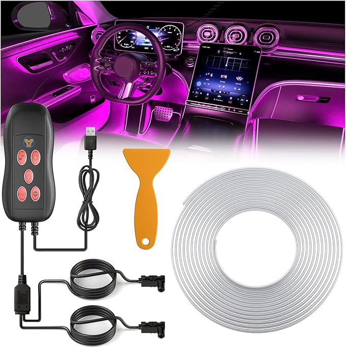 Qoope Interior Car LED Strip Lights 12V RGB LED Ambient Lighting, USB Fiber Optic Lights 5M 16 FT Interior Car Lights with for Decorative Accessories