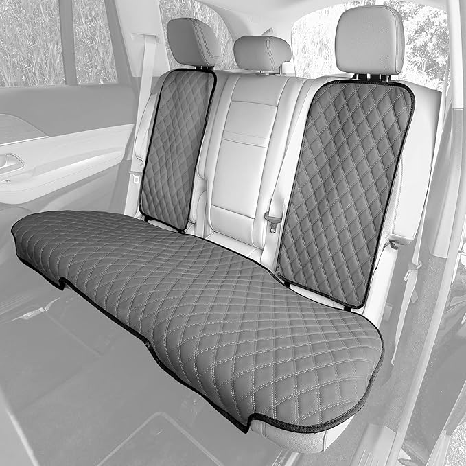 FH Group Car Seat Cushion Rear Set Faux Leather Automotive Seat Cushions - Universal Fit, Rear Car Seat Cushion, Car Seat Cushions With Non-slip Silicone Backing for SUV, Sedan, Van Gray