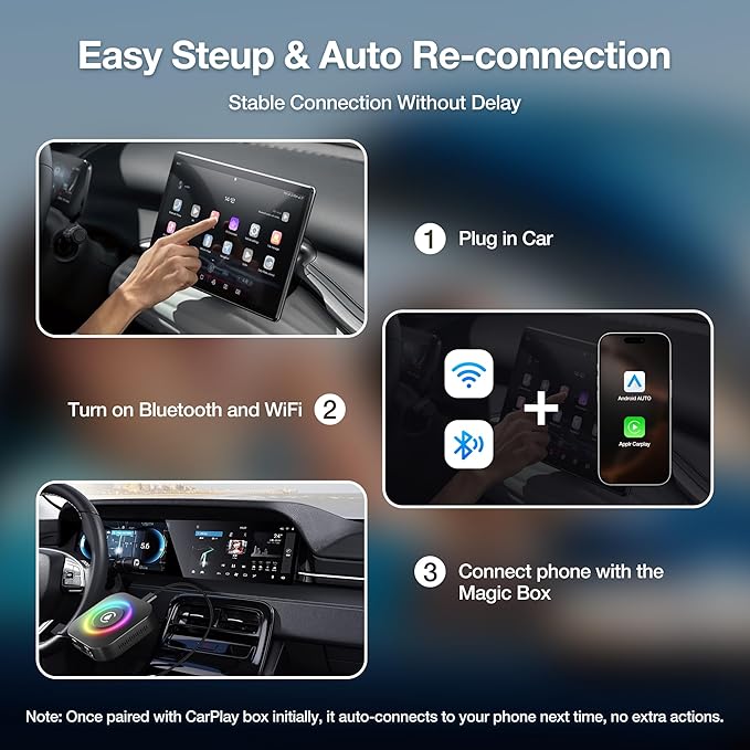 Wireless CarPlay Adapter Magic AI Box, Upgraded CarPlay & Android Auto, Support USB App Install, Screen Mirror, Plug & Play Magic Box for iOS/Android & Cars 2015+