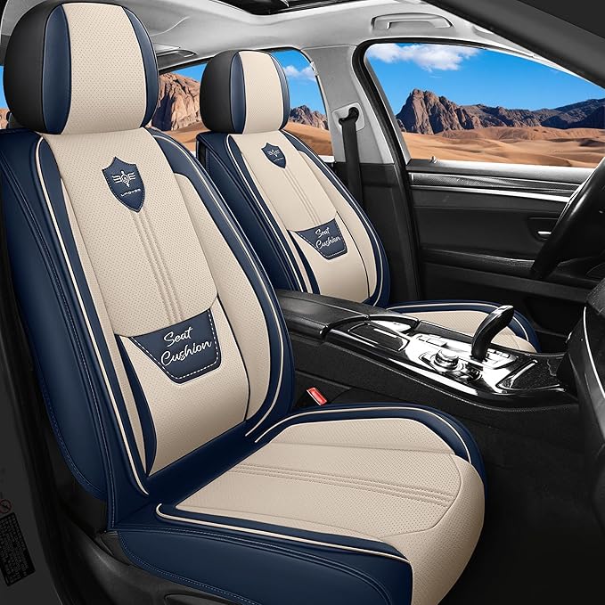 LINGVIDO Car Seat Covers for Front Seats (2 Seats) - Premium Perforated Nappa Leather,Waterproof Shield, Omni-Adapt Fit for SUVs Sedans, Ideal for Rideshare & Pets