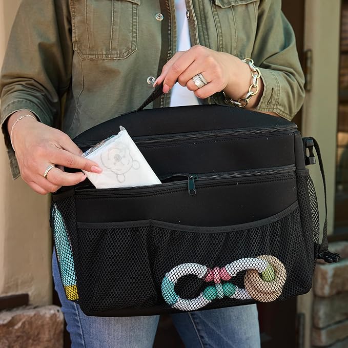 J.L. Childress Cool 'N Cargo Stroller and Wagon Cooler and Organizer - Universal Fit - Insulated - Attaches to Strollers, Wagons, Walkers and Wheelchairs - Large Capacity - Black