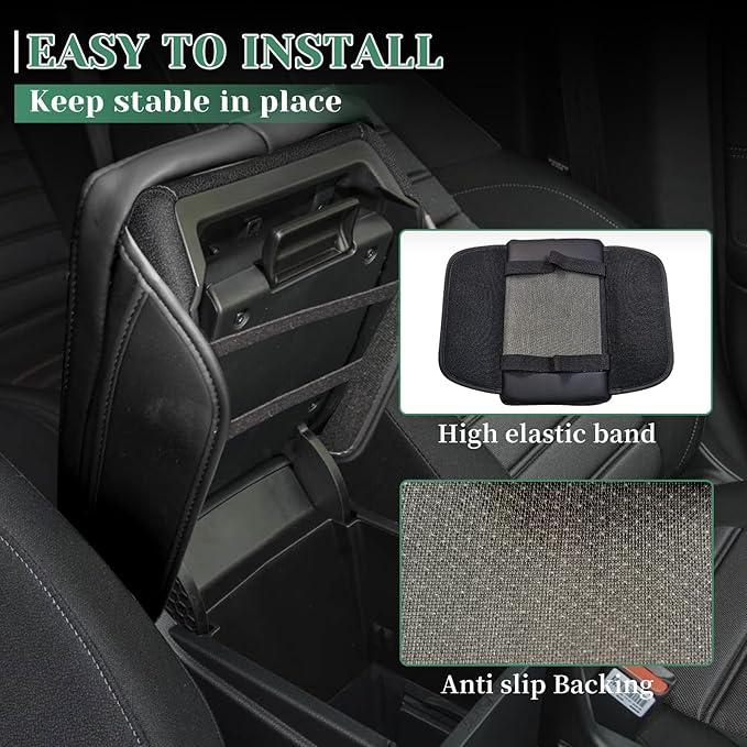 Center Console Armrest Cover Compatible with Ford Mustang 2015-2024 Leather Middle Console Arm Rest Box Protector Cushion Padding with Side Pockets Anti-Scratch Black