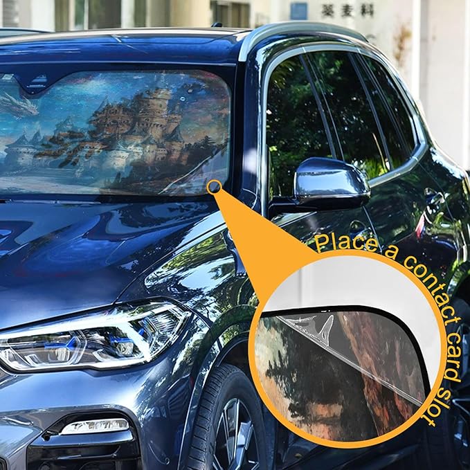 xigua Dream Castle Dragon Car Windshield Sunshade Foldable Front Window Sun Visor Protector for Car,SUV,Truck - Keep Vehicle Cool,55 x 27.6 Inch