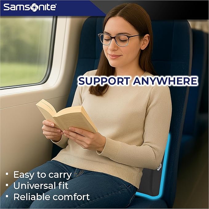 Samsonite Ergonomic Lumbar Support Pillow for Office Chair and Car Seat - Memory Foam Back Support Lumbar Pillow Premium Cushion Chair Support for Lower Back Pain Relief and Versatile Use (Charcoal)