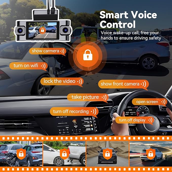 4K DashCam for Cars,4 Channel Car Dash Cam Front and Rear Inside with Voice Control,5G WiFi GPS, Night Vision, G Sensor, WDR, 24/7 Parking Mode Free 128G Card Loop Recording (Blue)