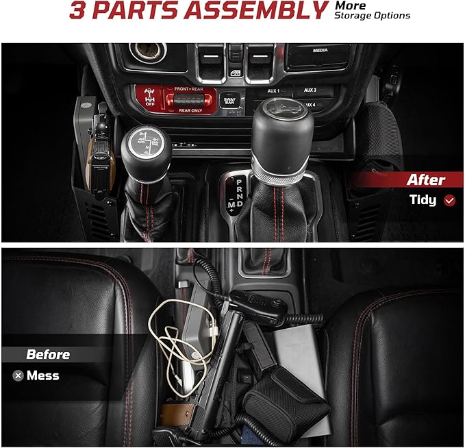 Metal Gear Shift Organizer Tray Compatible with Jeep Wrangler JL/JLU & Gladiator JT 2018-2025, Center Console Shifter Side Tray Storage Box Interior Accessories (Not for JK/JKU)