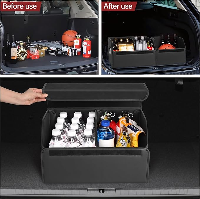 JEYODA Suede Leather Trunk Organizer, Large Capacity Soft Car Organizers and Storage,foldable,with lip, for Car SUV/Jeep/Sedan/Home/Camping (Black,Big)