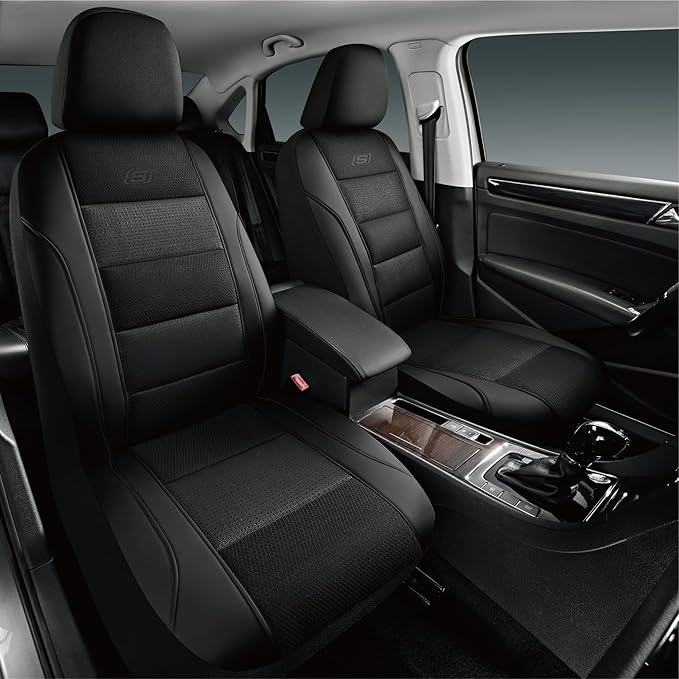 Skechers Men’s Seat Covers, Air-Cooled Memory Foam Car Seat Covers Front Seats, Airbag Compatible,Universal Fit for Most Cars, SUVs, Vans and Trucks,Black