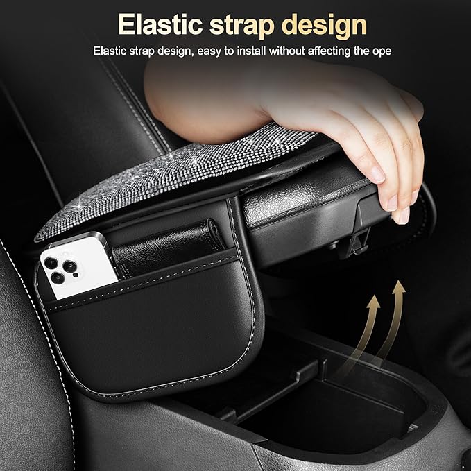 Center Console Cover Fit for Kia Sorento 2003-2025 with 2 Storage Bags Quilted - Studded Leather Car Armrest Cover Cushion Anti - Slip(Black&Quilted)