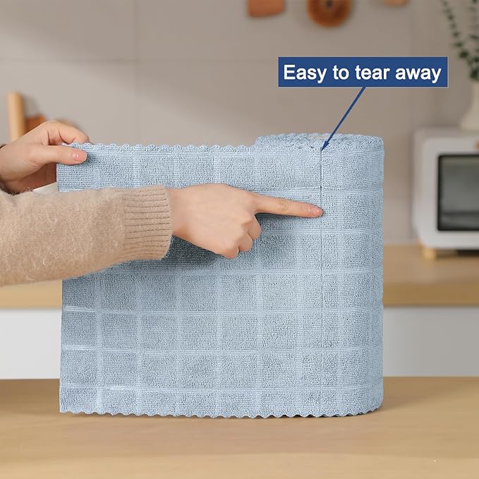 Ferdilan 80 Pack Microfiber Cleaning Cloth Roll,Lint Free Rags Paper Towels & Tear Away Reusable Towels,Washable Shop Rags,Wash Cloths Dish Rags(12" x 12") for Car Kitchen Window Garage-Light Blue