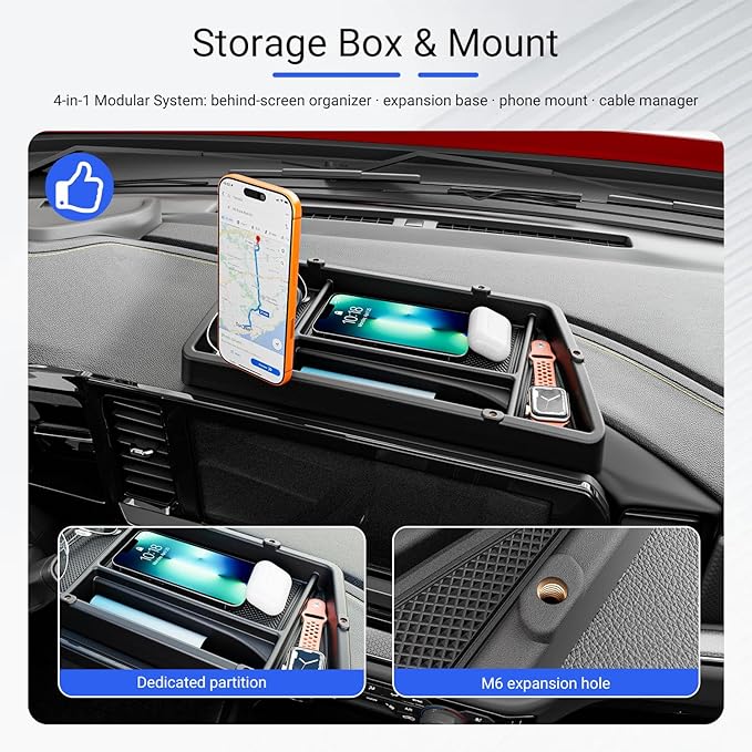 Dashboard Storage Organizer with Phone Mount Compatible with 22-26 Chevy Silverado GMC Sierra 1500 24-26 2500HD 3500HD Dash Storage Tray Replacement for 2022-2026 Chevy Silverado Accessories