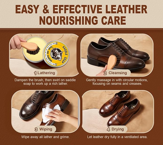 Leather Boot Care Kit, Mink Oil & Saddle Soap for Leather Cleaning & Leather Boots, 6-in-1 Leather Shoe Care Kit, Leather Cleaner and Conditioner for Purses, Shoes, Boots, Couch, Car