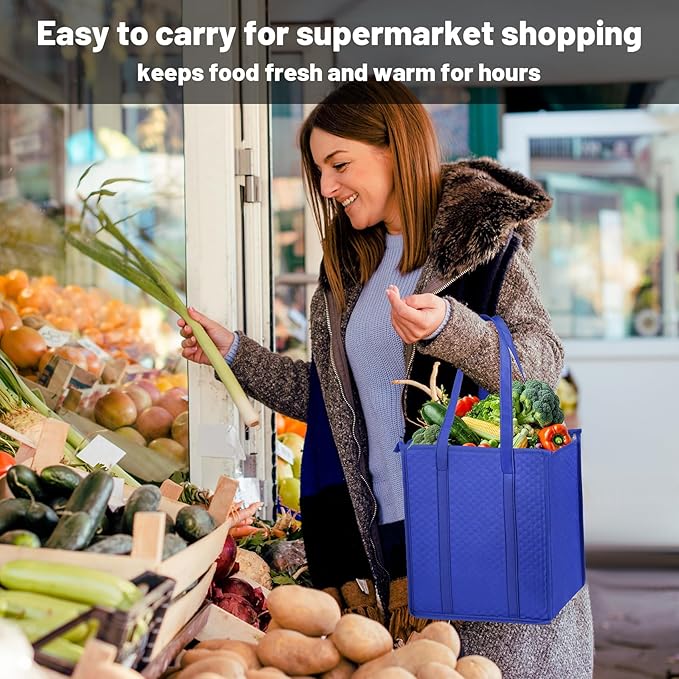 Insulated Grocery Bags with Zippered top Frozen Food Shopping Groceries Travel Insulated Tote Cooler Thermal Bags