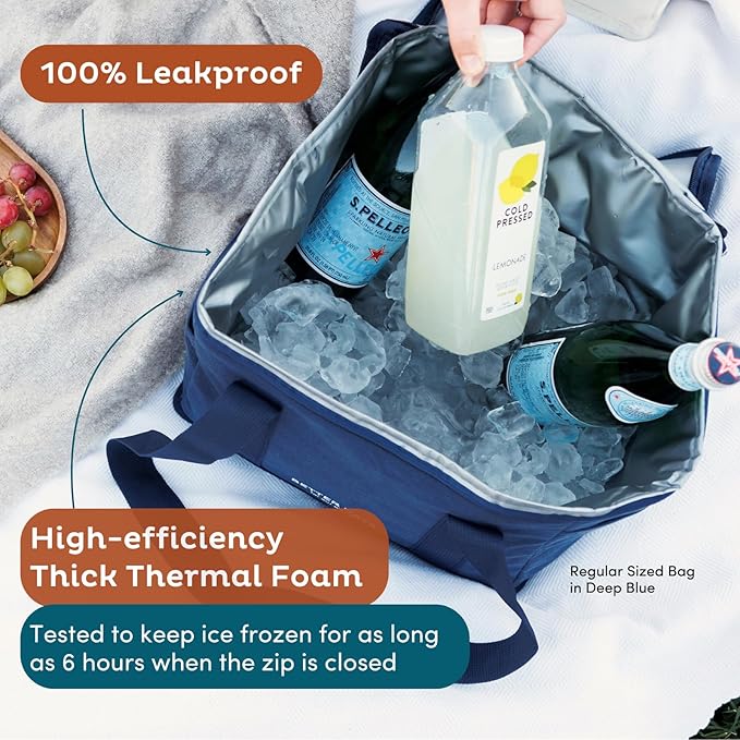 Nook Theory Reusable Insulated Grocery Bag - Leak Proof, X Large Cooler Bag - Insulated Shopping Bags for Groceries - Travel Cooler Bag for Frozen and Hot Food with Zippered Top (Caramel Cream)