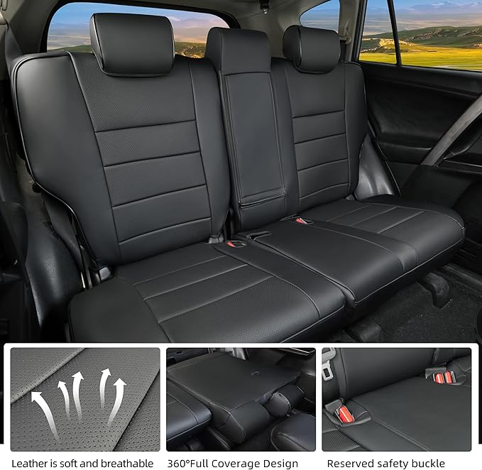 Lolcar Rav4 Car Seat Covers for Toyota Rav4 XLE,Platinum,Limited 2013-2018 & SE 2016-2018,Custom Leather Truck Seat Cover Full Set for SUV,Waterproof Car Seat Protector,Faux Leather(Black)