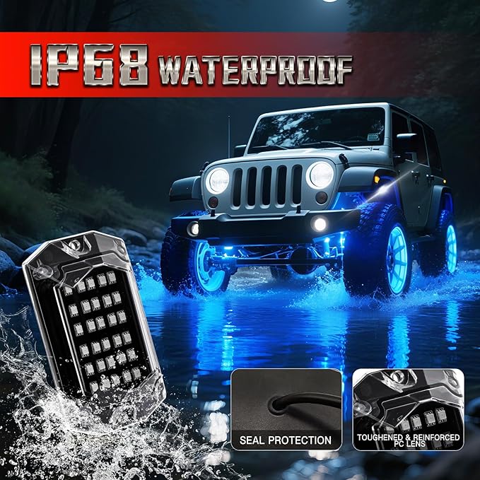6 Pods Full Angle RGB LED Rock Lights for ATV UTV RZR Offroad Golf Cart SXS Truck Jeeps,Waterproof Multicolor Neon Underglow Kit with APP/RF Remote, 12Volt Underbody Lights