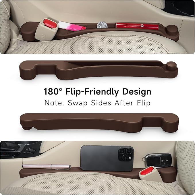 Givifive Car Seat Gap Filler Set of 2, 3IN1 Seat Side Gap Filler Plug with Storage Slot & Hook Function, Soft Foam Universal Fit Car SUV Truck Fill Gap Between Seats Console Organizer（Narrow Brown）