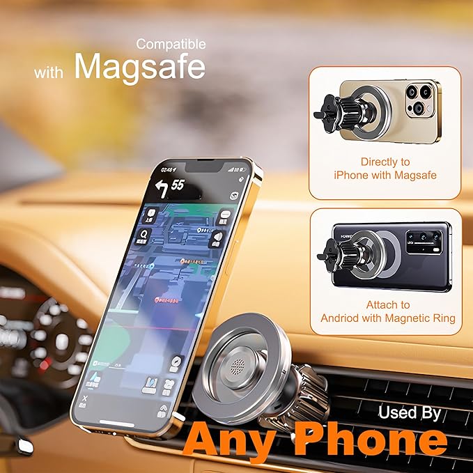 for Magsafe Car Mount for iPhone, Aluminum Alloy Vent Mount,Built-in Air Freshener,Magnetic Phone Holder for Car,Cell Phone Car Mount,Strong Magnet,for iPhone 12,13,14,15,16 pro max and Android