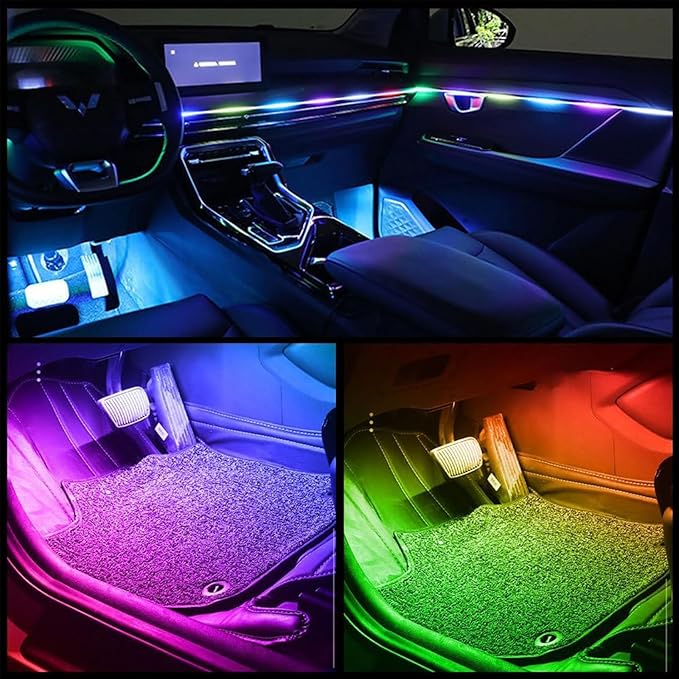 Dynamic RGB Interior Light Kit, Led Lights for Car with Dynamic Color Chasing, Adjustable Brightness for Lnterior Into A Dynamic and Colorful Space (1 Kit + 4 Faros)