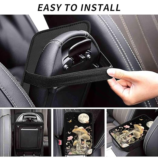 Moon and Stars Mushrooms Snails Car Auto Armrest Cushion Cover Accessories Center Console Seat Box Pad Protector Universal Decoration for Most Vehicle SUV Truck