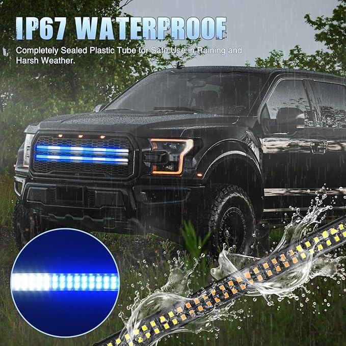 Nilight 2PCS 24 inch Truck Grille Strobe Lights Strip 384 LED Emergency Light Blue White Flexible Side Flashing Warning Caution Safety Waterproof Lighting Kit for Trucks Tow Plow Construction Vehicles