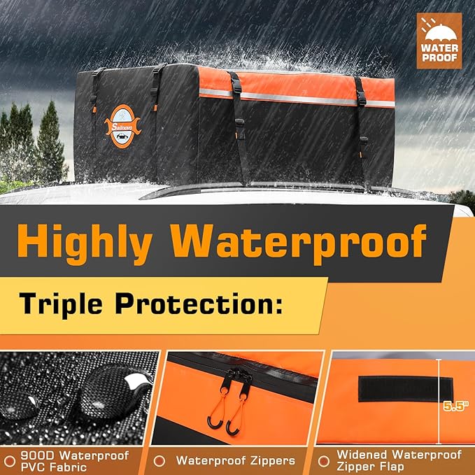 Sailnovo Rooftop Cargo Carrier 15 Cubic, Waterproof Car Roof Bag Soft-Shell Carriers Top Luggage Storage with Slip Mat, 4 Door Hooks & Heavy-Duty PVC for All Vehicle Roof with/Without Rack Cross Bar