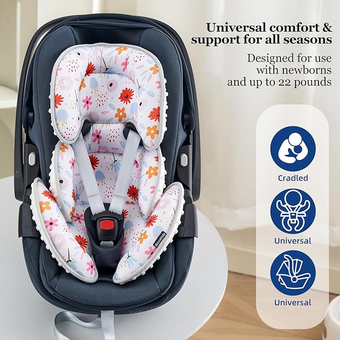 Innokids Head and Body Support Pillow Infant Car Seat Insert for Newborn to Toddler Stroller Cushion (Floral)