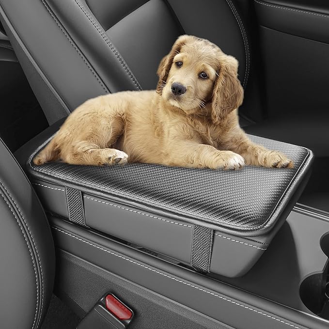 Car Armrest Covers, Vehicle Center Console Cover, Middle Storage Pads, Dog & Cat Paws Protetor, Carbon Fiber PU Leather, Waterproof, Anti-Slip, Auto Interior Accessories, Black, Size S
