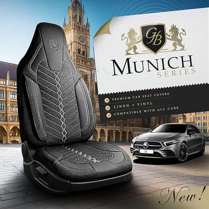 Premium Car Seat Covers Front Seat - Linen Car Seat Cover for SUV, Cars, Most Pickups, Black-Grey Stitching, Car Seat Protector, Car Seat Covers Front Seats, Car Seat Protector
