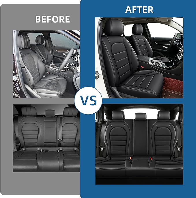 Seat Covers for Mercedes-Benz GLC 2016 2017 2018 2019 2020 2021 2022, Custom Fit Car Seat Protectors Full Set, Waterproof Premium Leather, for 5-Seater Model - Black