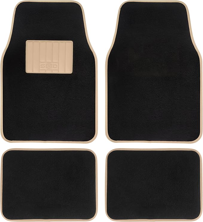 Universal Car Mats Rubber Edge Carpet Beige Non-Slip Washable Mats Front 45 x 65 cm Rear 44 x 33 cm