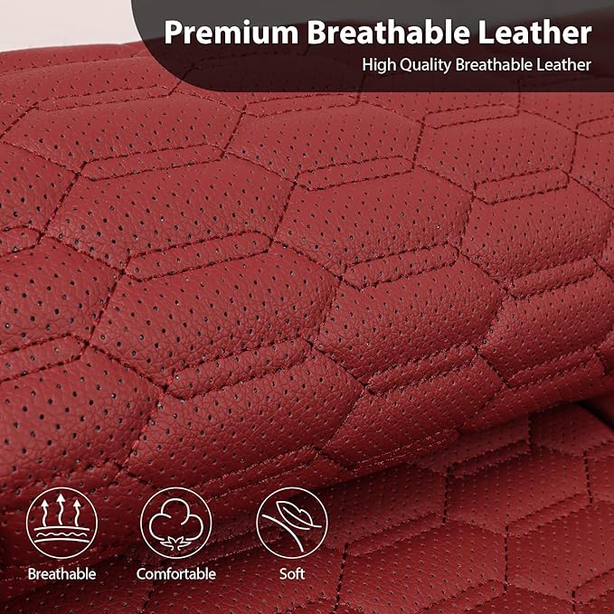 CAR PASS 3D Foam PU Leather Car Seat Covers Front Seats,Wine Faux Leather Front Seat Covers for Cars, Universal Fit for SUVs Trucks Vans Sedan Automotive, Armrest Airbag Compatible,Burgundy