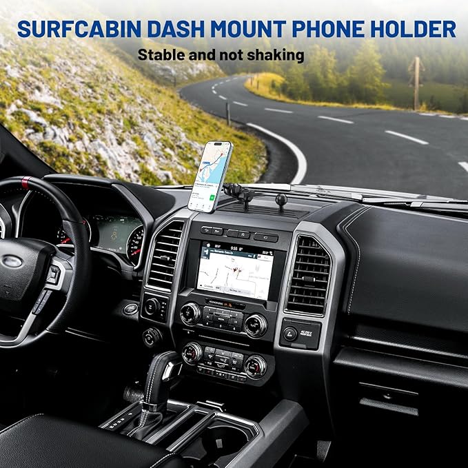 Surfcabin Magnetic Dash Phone Holder for F150, No Punching Required Phone Mount Compatible with 2015-2020 F150 2017-2022 F250 F350, Full Metal Cellphone Mounting Bracket for Most CellPhones
