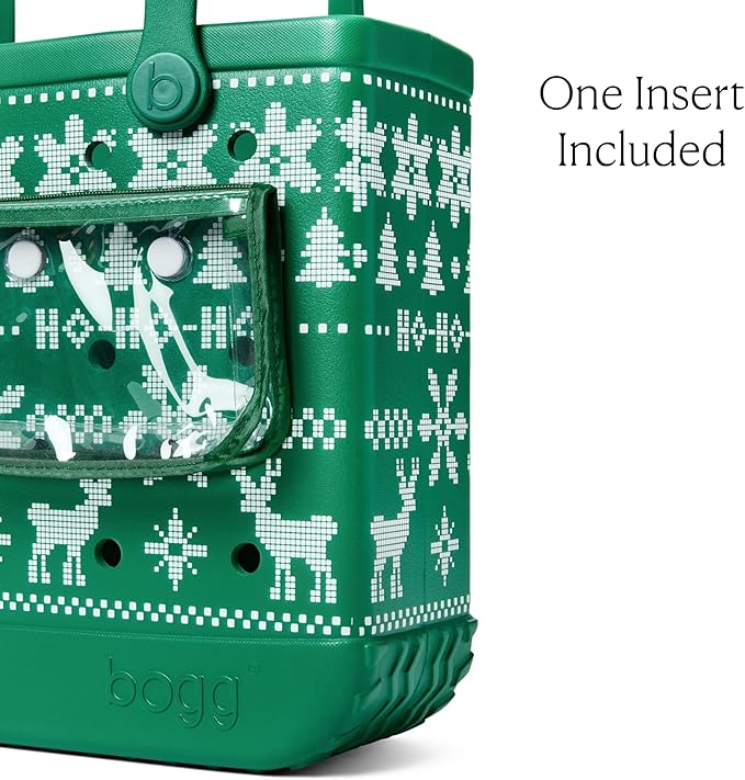BOGG BAG Medium Tote – 15” x 12.5” x 5” – Durable, Washable, Tip-proof – Beach, Pool, Boat, Work, Sports (Ugly Sweater - Green)