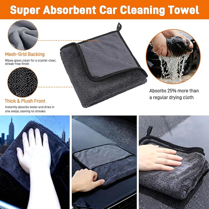 XINDELL Windshield Cleaner Tool, Extendable Car Window Cleaning Kit with 360° Rotating Head, All Purpose 10pcs Interior Exterior Glass Cleaner for Cars Trucks SUVs, with Microfiber Pads & Towels