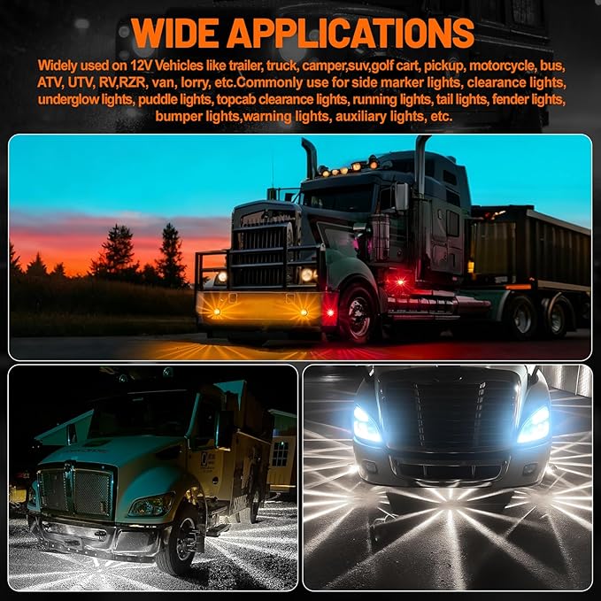 Dual Function 4Pcs White Watermelon Lights Strobe+Constant LED Side Marker Clearance Turn Signal Top Cap Roof Underglow Tail Trailer Lights for Semi Truck,Bus,Van,Camper,Golf cart