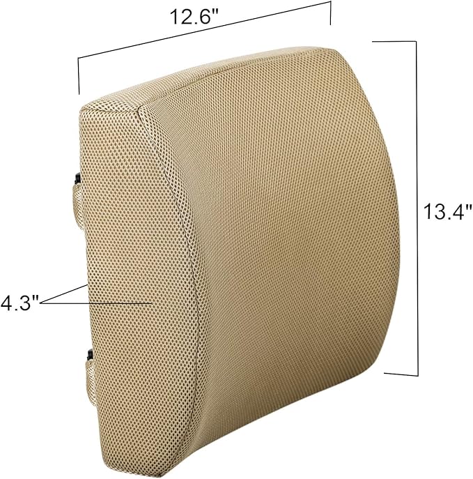 Lumbar Pillow for Chair and Car, Back Support for Office, Memory Foam Cushion with Mesh Cover - Beige