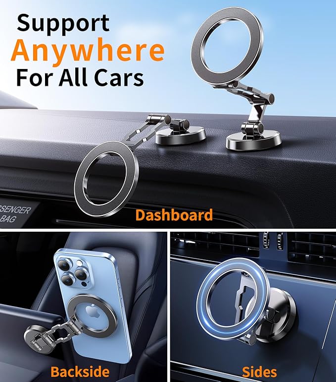 kaistyle for Magsafe Car Mount【Tri-fold & All Metal】Magnetic Phone Holder for Car Phone Holder Mount Dashboard Cell Phone Holders for Your Car Accessories for Women Men for iPhone 17 Pro Max 16 15 14
