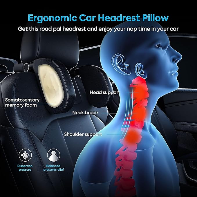 Car Lumbar Support Pillow and Car Neck Pillow for Toyota Corolla Cross 2022-2026, Ergonomic Memory Foam Car Seat Headrest & Lumbar Cushion with Adjustable Strap Neck and Back Pain Relief Cushion