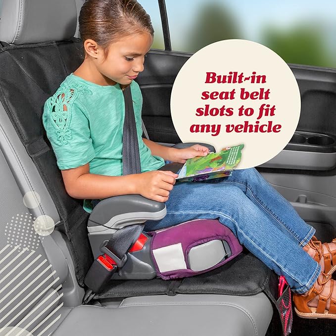 Lusso Gear Car Seat Protector for Baby Car Seat - Thick Padding - Seat Protector Under Baby Car Seat with 2 Mesh Storage Pockets - Black Waterproof Baby Car Seat Protector - Non-Slip Padded Backing
