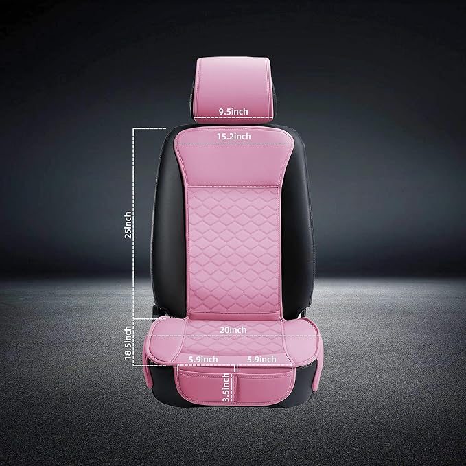 Elantrip 2PCS Front Car Seat Covers Pink Leather Auto for Women Airbag Compatible Diamond Pattern PU Seat Cover Universal Fitness